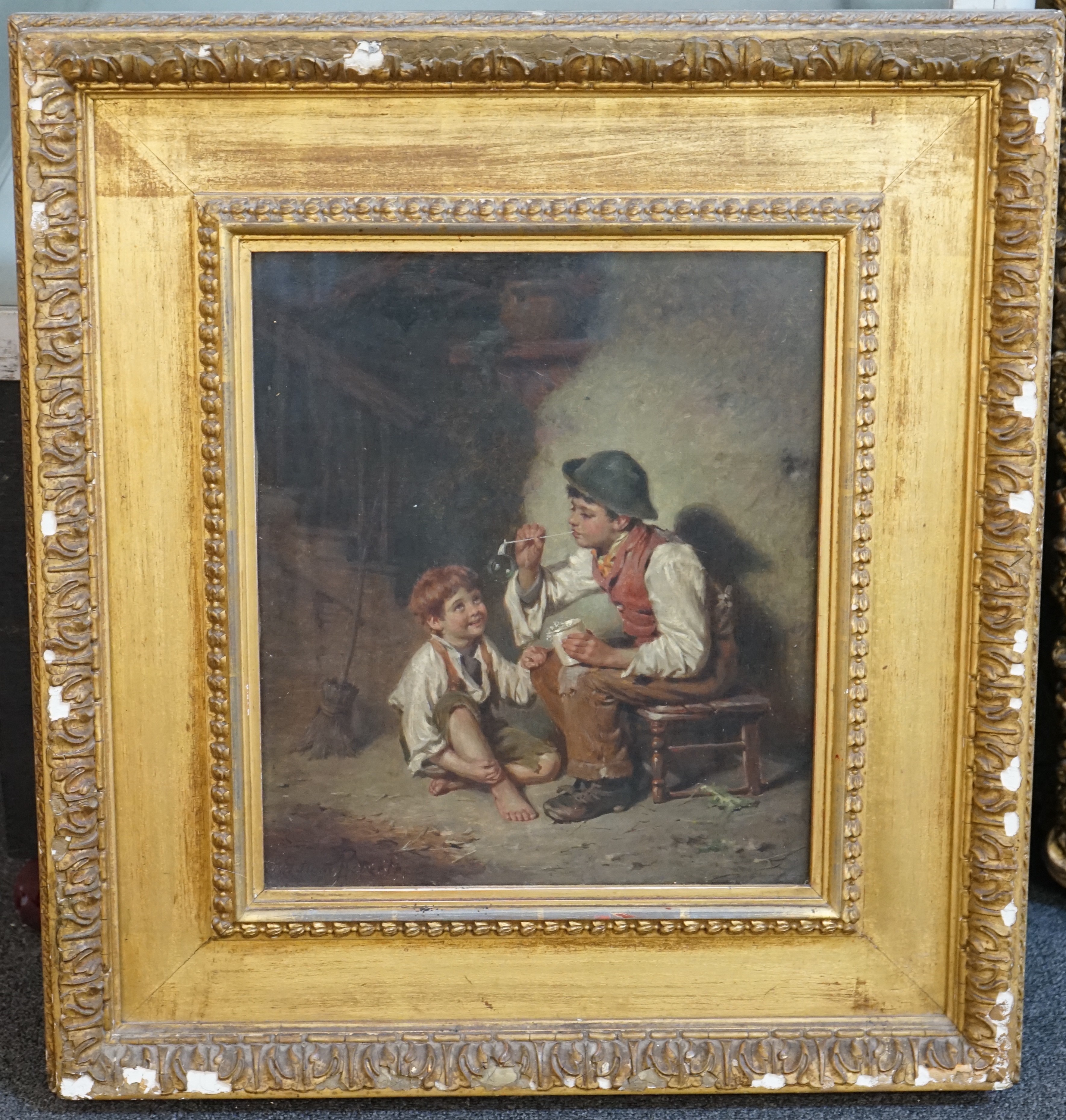 Edwin Roberts (British, 1840-1917), 'Bubbles' and 'The Finishing Touch', pair of oils on canvas, 35 x 30cm